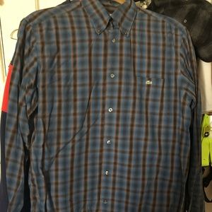 Lacoste Men’s Button Down Shirt Blue Plaid/Check Size 38.